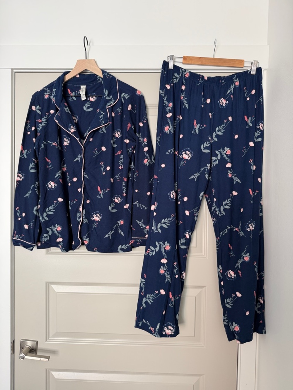 Jessica Simpson Navy Floral Pajama Set with Pink Accents